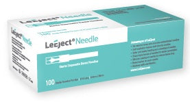 LeEject Syringe Needle 27G Long (0.4x35mm, 27Ga x1 3/8"). Sterile. 100 per box