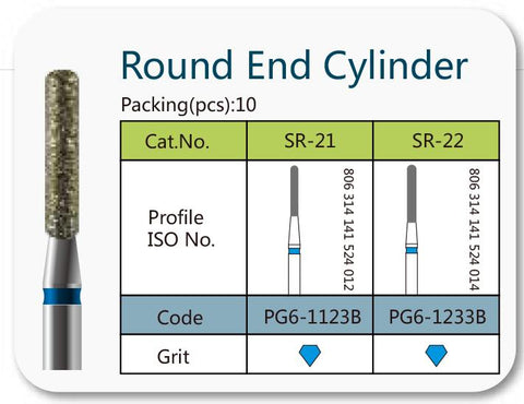 Round End Cylinder Burs. 2 Types. 10 Pieces/Pack.